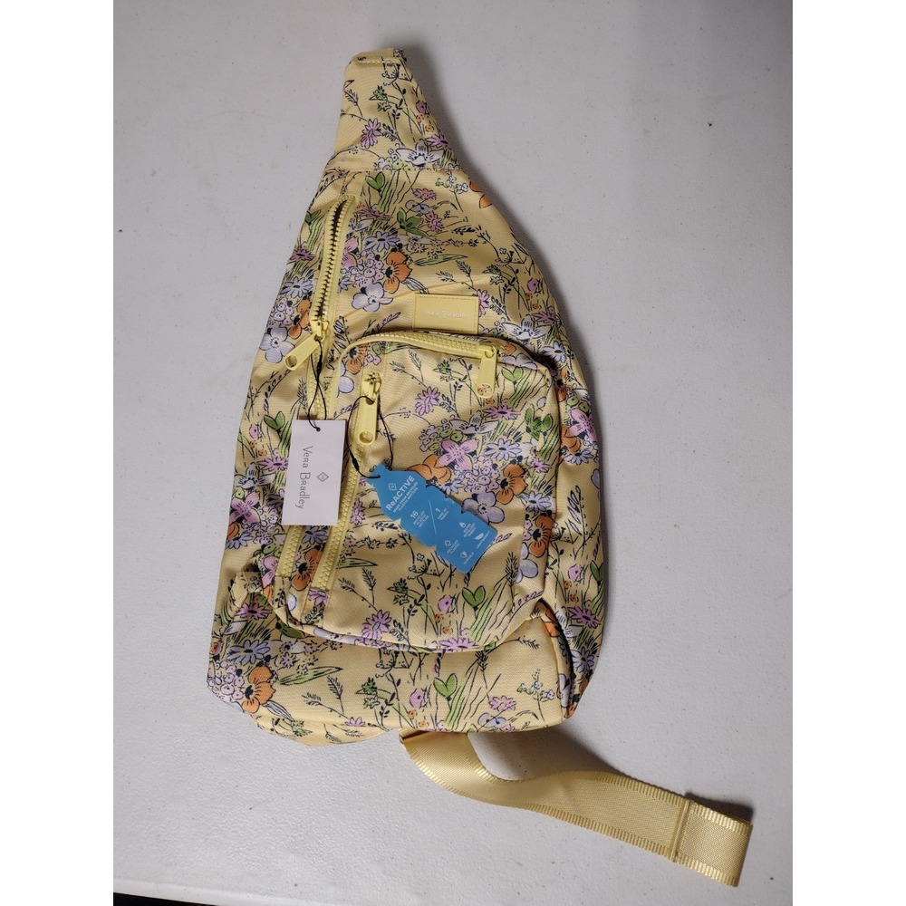 Vera Bradley ReActive Sling Backpack Sunlit Garden Floral Yellow 26679-12550 NEW